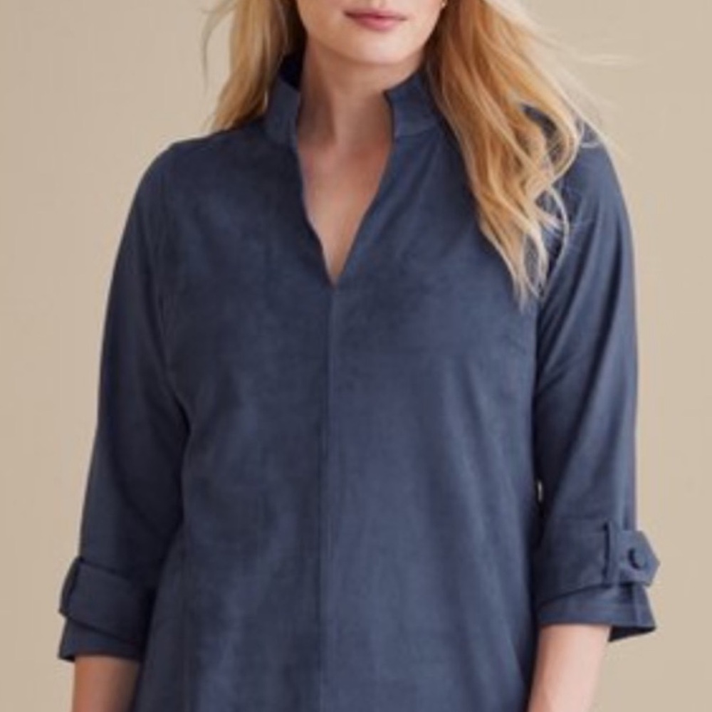 Soft Surroundings Button Down Top Shirt Size Medium Petite Blue